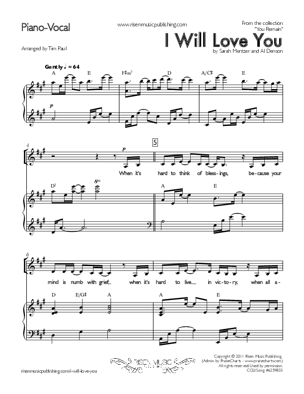 I Will Love You Piano/Vocal ()