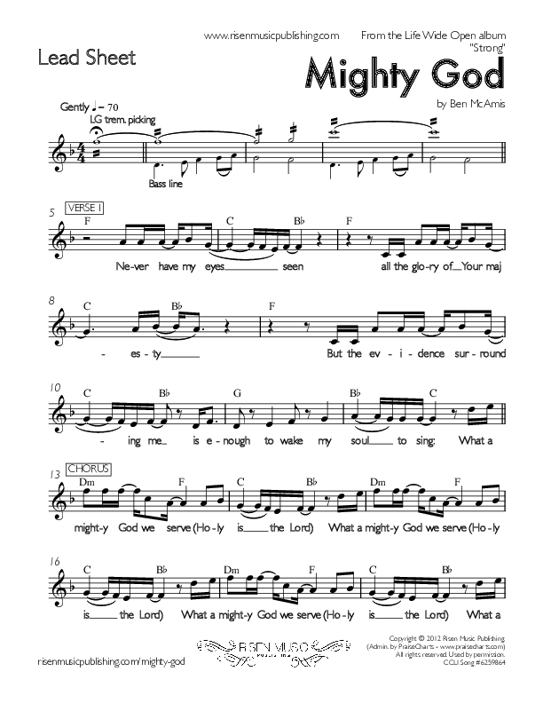 Mighty God Lead Sheet (Life Wide Open)