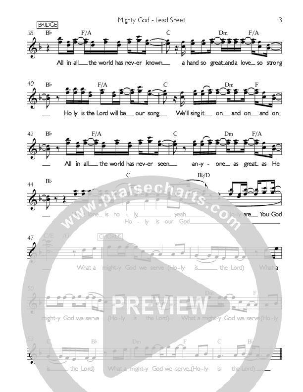 Mighty God Lead Sheet (Life Wide Open)