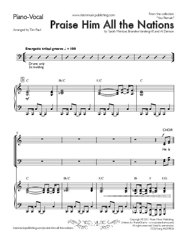 Praise Him All The Nations Piano/Vocal (You Remain)