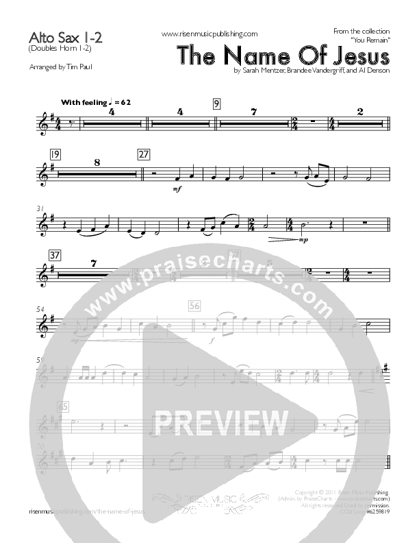 The Name Of Jesus Alto Sax 1/2 (You Remain)