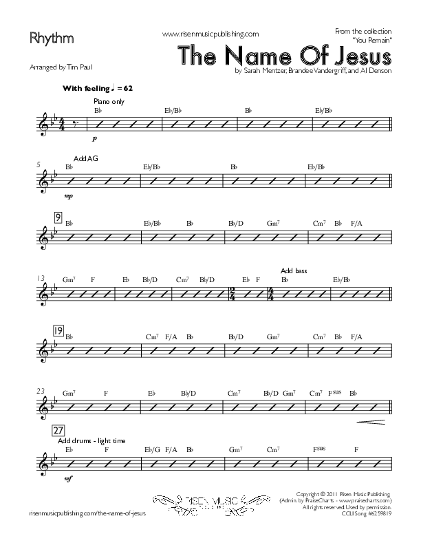 The Name Of Jesus Rhythm Chart (You Remain)