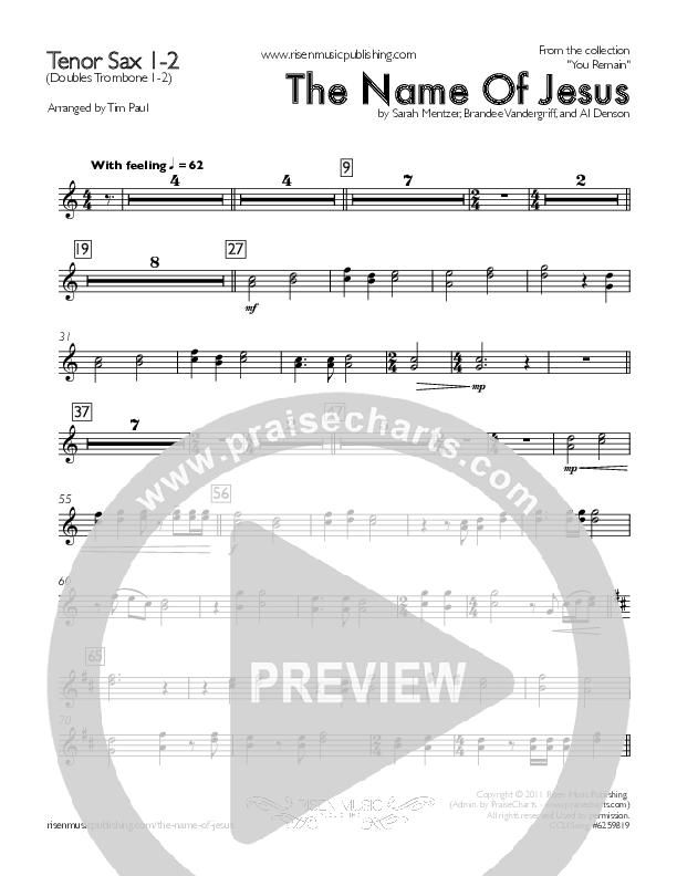 The Name Of Jesus Tenor Sax 1/2 (You Remain)