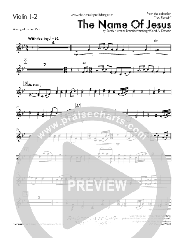 The Name Of Jesus Violin 1/2 (You Remain)