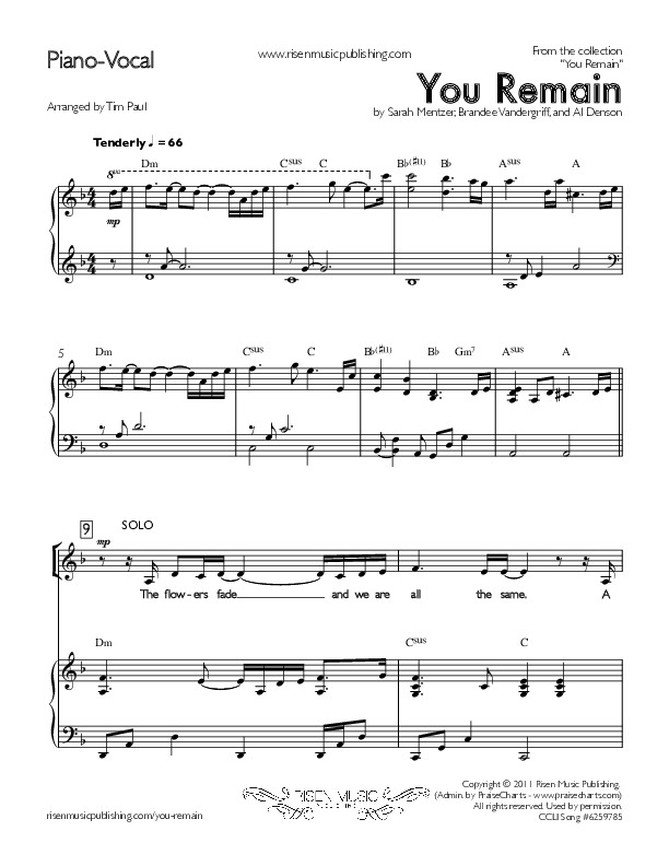 You Remain Piano/Vocal (You Remain)