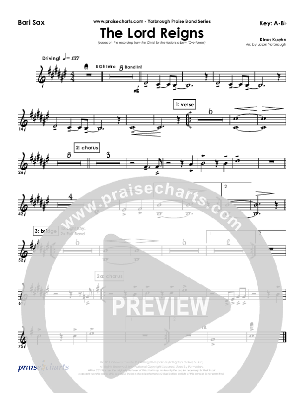 The Lord Reigns Bari Sax (Klaus)