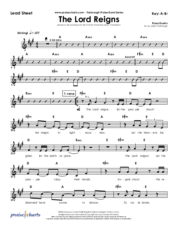 The Lord Reigns Lead Sheet (Klaus)