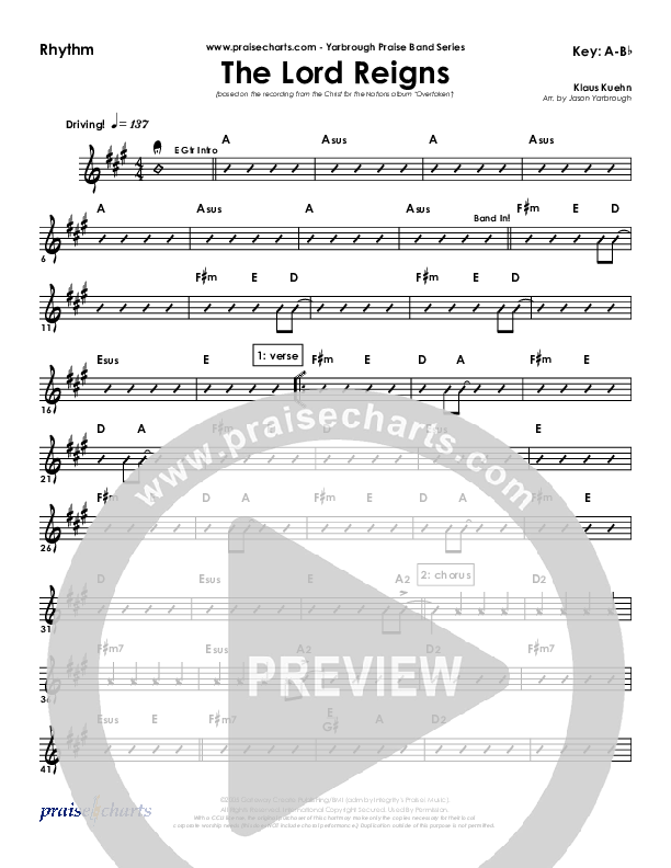 The Lord Reigns Rhythm Chart (Klaus)