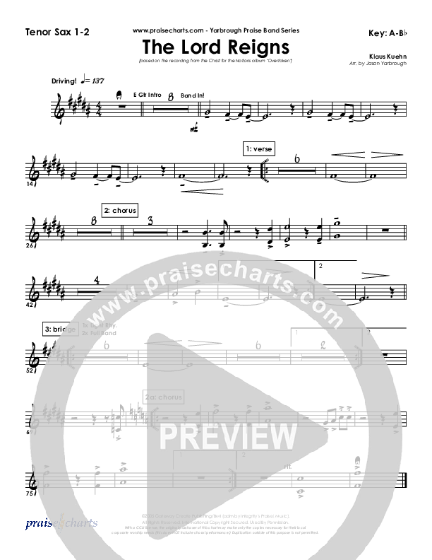 The Lord Reigns Tenor Sax 1/2 (Klaus)