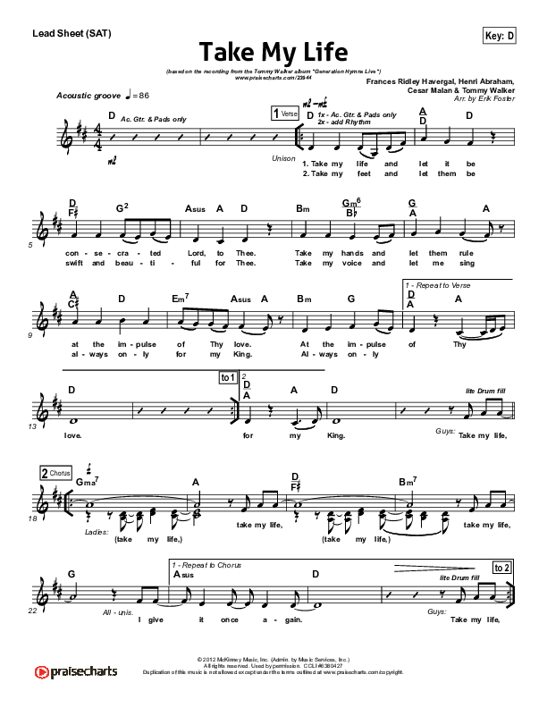 Take My Life Lead (SAT) (Tommy Walker)