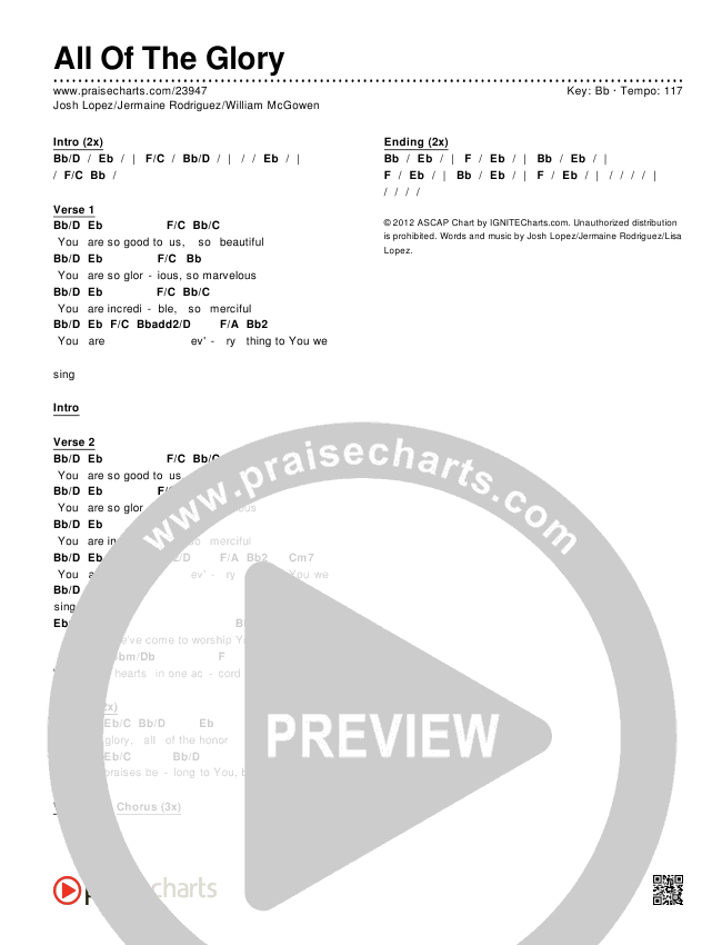 All Of The Glory Chords & Lyrics (Josh Lopez / Jermaine Rodriguez / William McGowen)