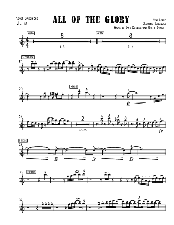 All Of The Glory Tenor Sax 2 (Josh Lopez / Jermaine Rodriguez / William McGowen)
