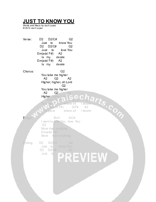 Just To Know You Chords & Lyrics (Josh Lopez / Jenna Long)
