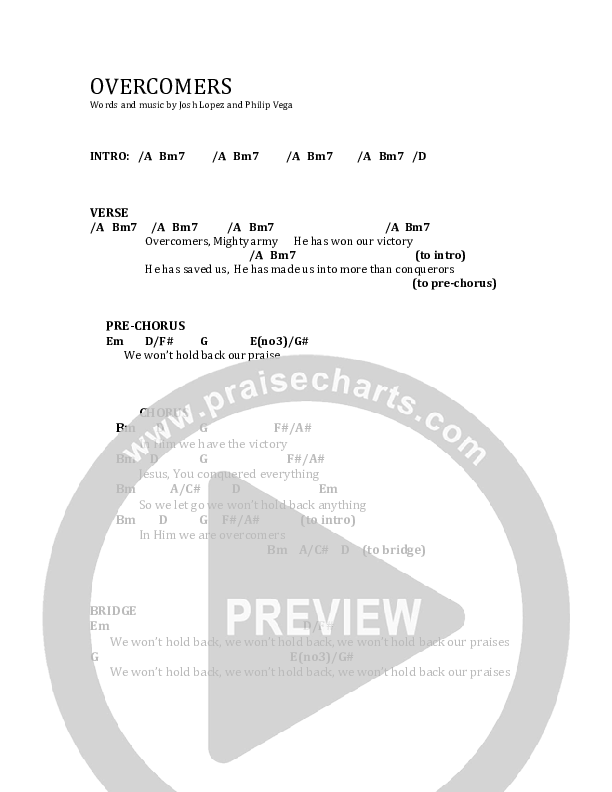 Overcomers (Instrumental) Chord Chart (Josh Lopez / Phil Vega)