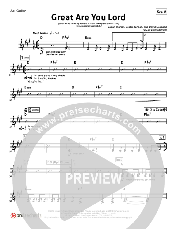 Great Are You Lord Acoustic Guitar (All Sons & Daughters)