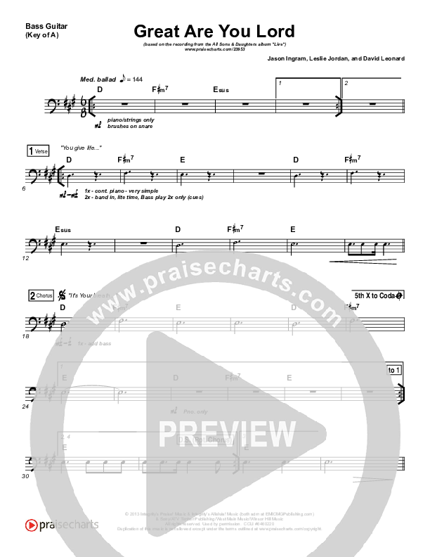 Great Are You Lord Bass Guitar (All Sons & Daughters)