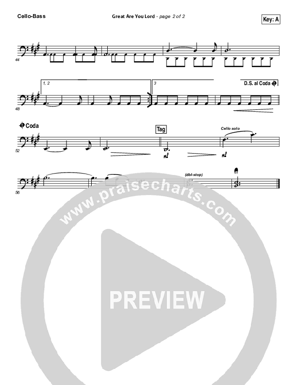 Great Are You Lord Cello/Bass (All Sons & Daughters)