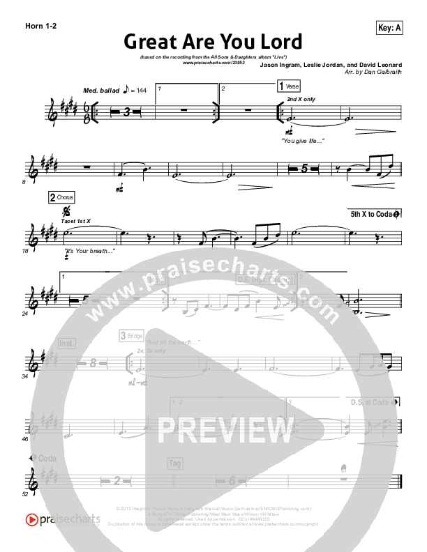 Great Are You Lord French Horn 1,2 (All Sons & Daughters)