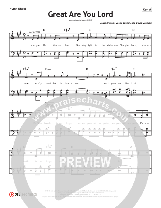 Great Are You Lord Hymn Sheet (All Sons & Daughters)