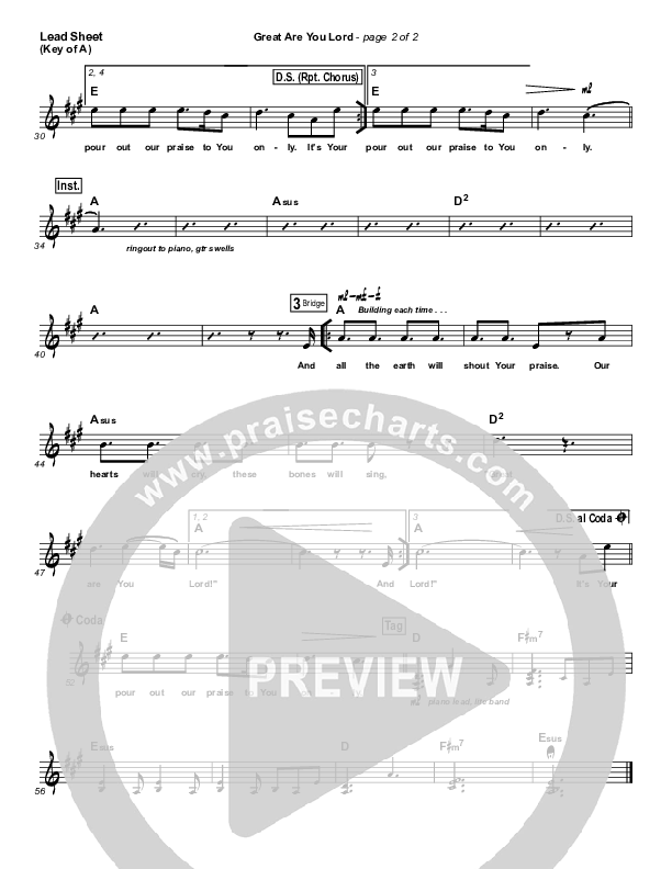 Great Are You Lord Lead Sheet (Melody) (All Sons & Daughters)
