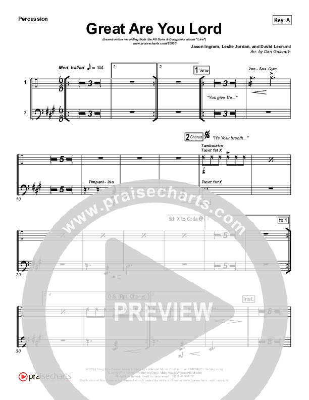 Great Are You Lord Percussion (All Sons & Daughters)