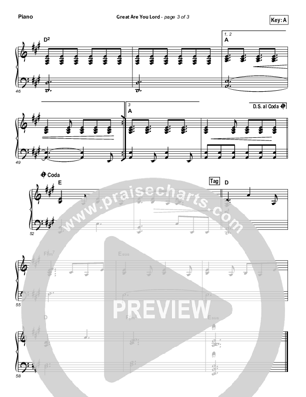Great Are You Lord Piano Sheet (All Sons & Daughters)