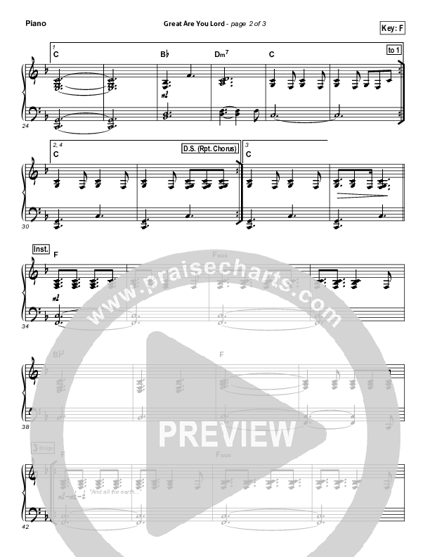 Great Are You Lord Piano Sheet (All Sons & Daughters)