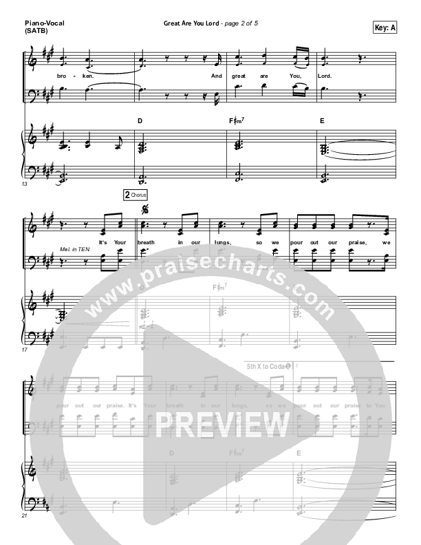 Great Are You Lord Piano/Vocal (SATB) (All Sons & Daughters)