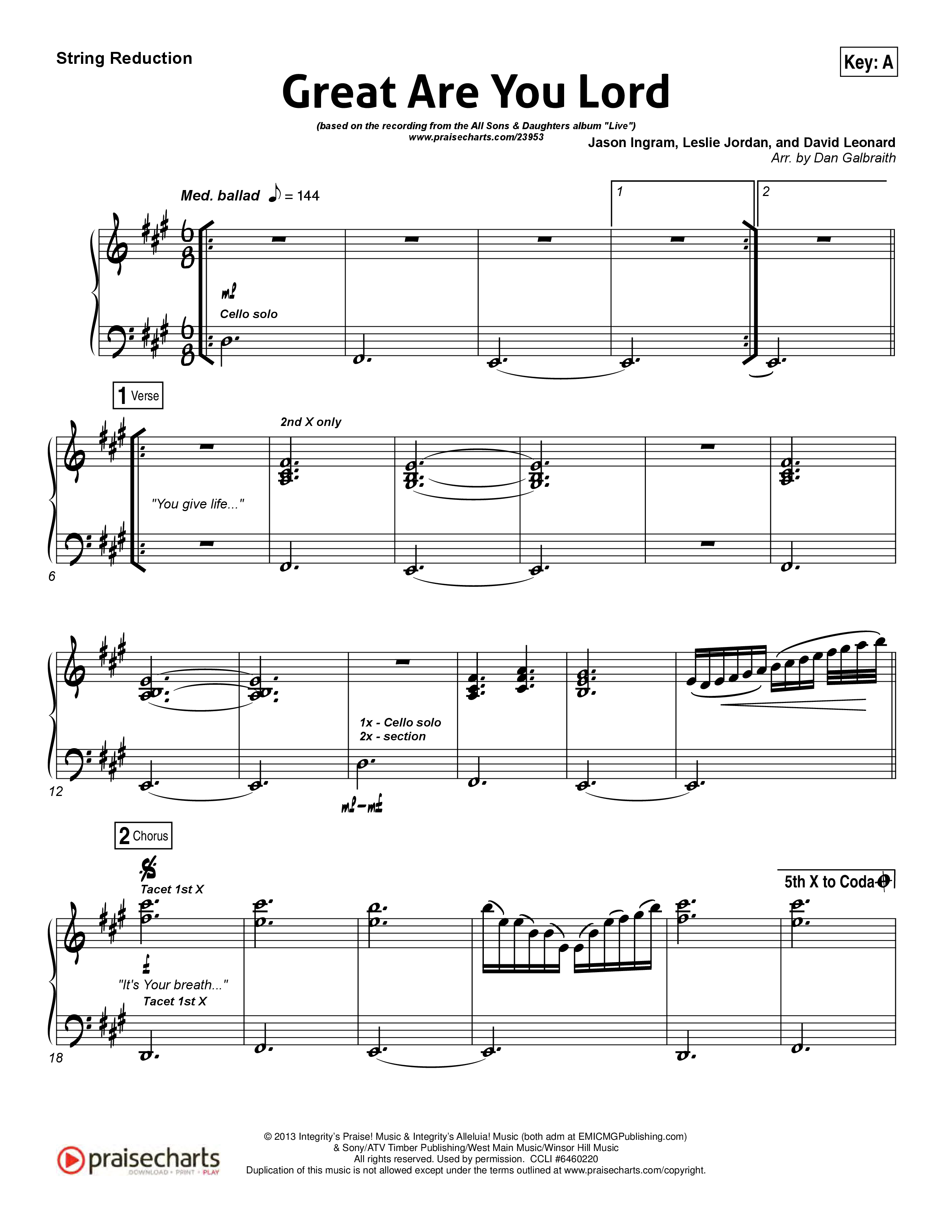 Great Are You Lord String Reduction (All Sons & Daughters)