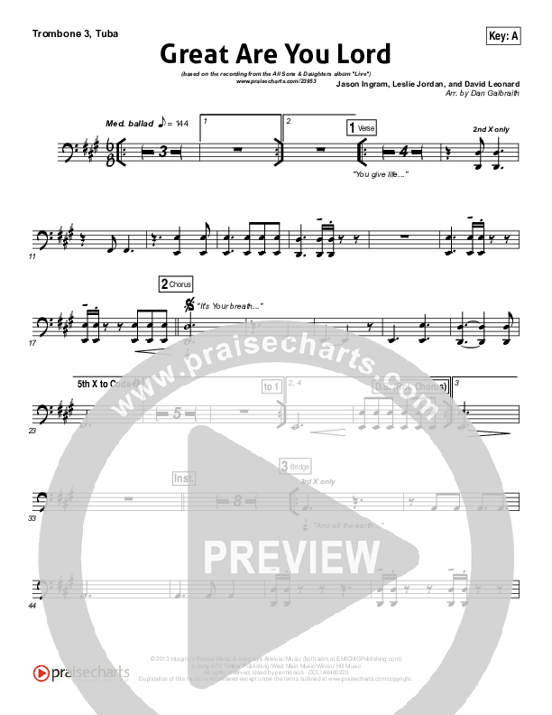 Great Are You Lord Trombone 1,2 (All Sons & Daughters)