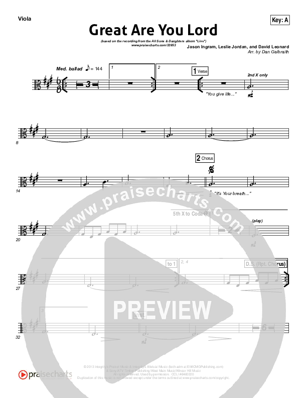 Great Are You Lord Viola (All Sons & Daughters)