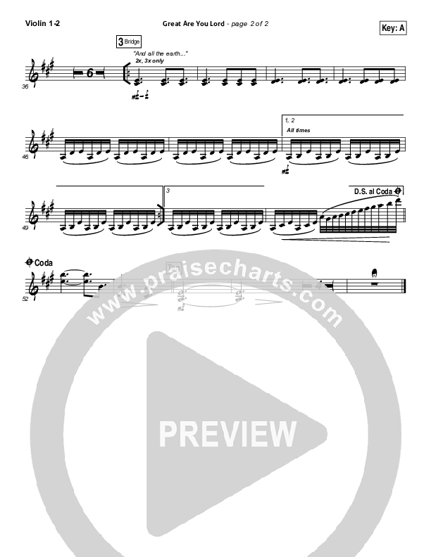 Great Are You Lord Violin 1,2 (All Sons & Daughters)