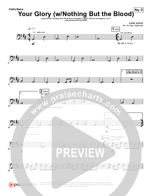 Your Glory (with Nothing But The Blood) Cello/Bass (All Sons & Daughters)