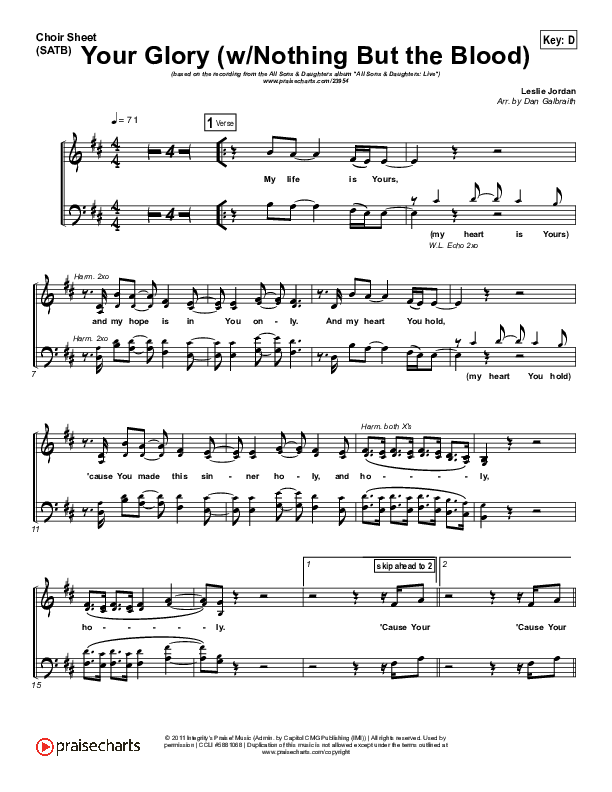 Your Glory (with Nothing But The Blood) Choir Sheet (SATB) (All Sons & Daughters)