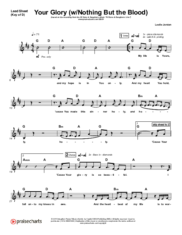 Your Glory (with Nothing But The Blood) Lead Sheet (Melody) (All Sons & Daughters)