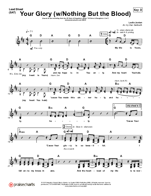 Your Glory (with Nothing But The Blood) Lead Sheet (SAT) (All Sons & Daughters)