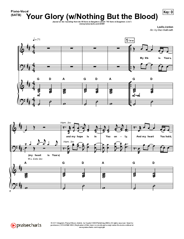 Your Glory (with Nothing But The Blood) Piano/Vocal (SATB) (All Sons & Daughters)