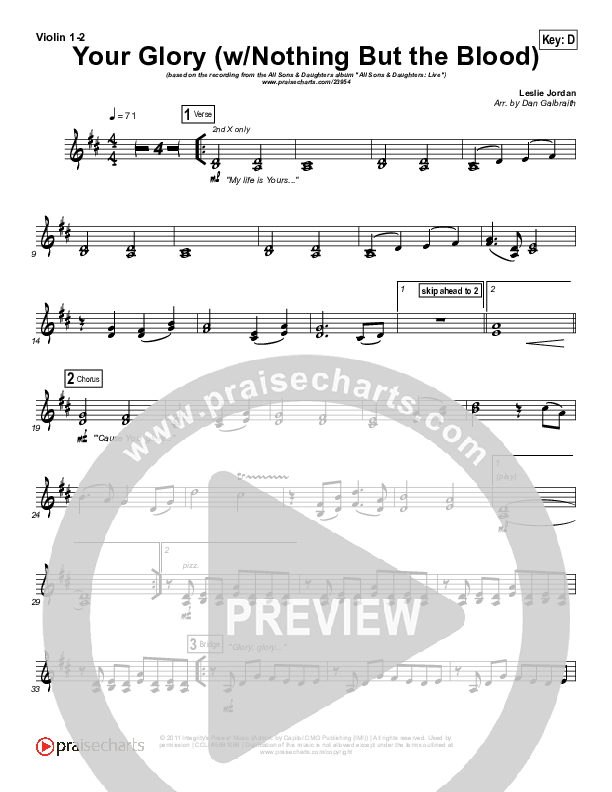 Your Glory (with Nothing But The Blood) Violin 1/2 (All Sons & Daughters)