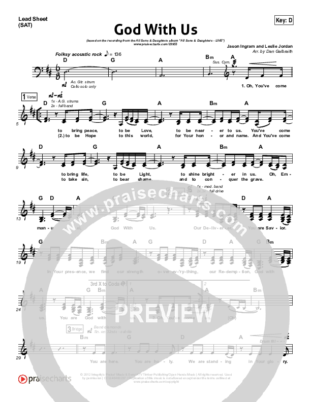 God With Us Lead Sheet (SAT) (All Sons & Daughters)