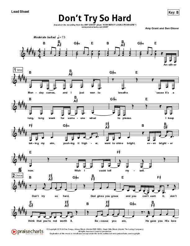 Don't Try So Hard Lead Sheet (Amy Grant)