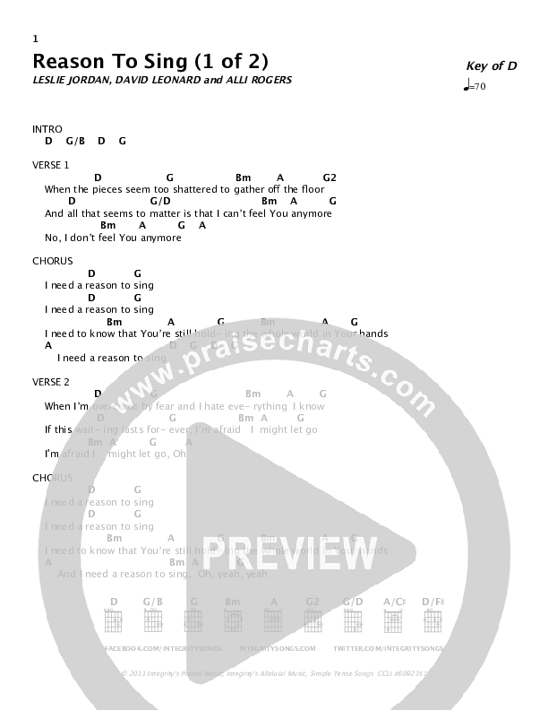 Reason To Sing Chords & Lyrics (All Sons & Daughters)