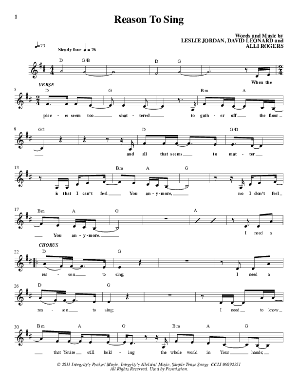 Reason To Sing Lead Sheet (All Sons & Daughters)