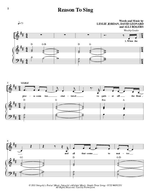 Reason To Sing Piano/Vocal & Lead (All Sons & Daughters)