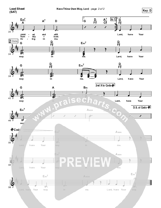 Have Thine Own Way Lord Lead Sheet (Susan Quintyne)