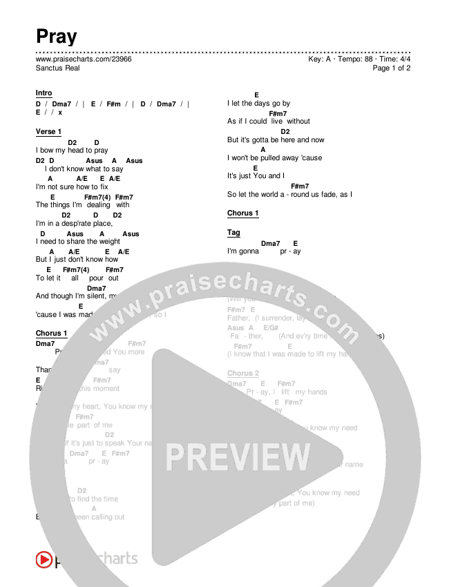 Pray Chords & Lyrics (Sanctus Real)