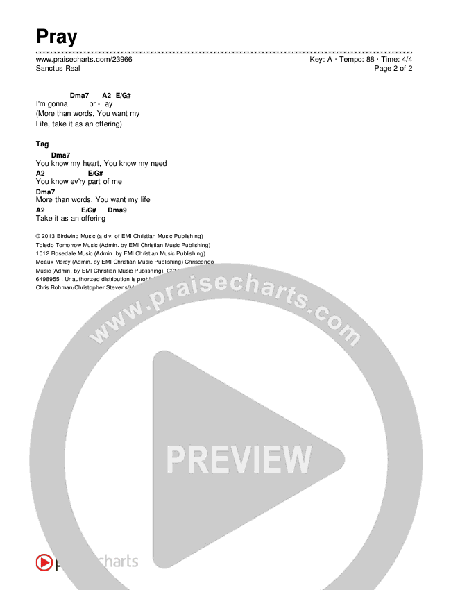 Pray Chords & Lyrics (Sanctus Real)
