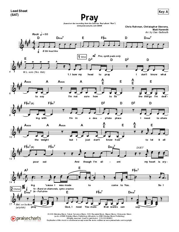 Pray Lead Sheet (SAT) (Sanctus Real)