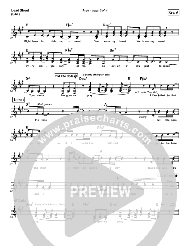 Pray Lead Sheet (SAT) (Sanctus Real)