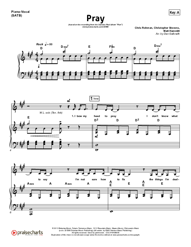 Pray Piano/Vocal Pack (Sanctus Real)