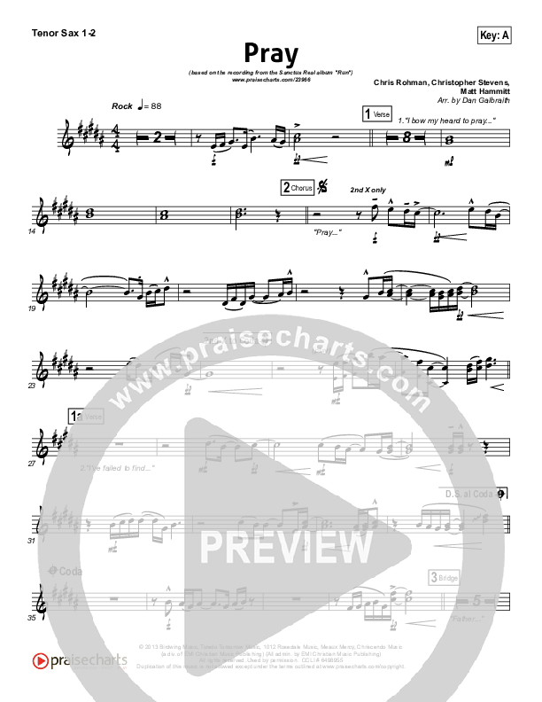 Pray Tenor Sax 1/2 (Sanctus Real)